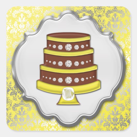 レモンケーキオートクチュールダマスクスクエアベーカリーラベル スクエアシール (正面)