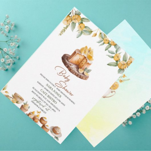 レモンケーキ水彩赤ちゃんシャワー 招待状