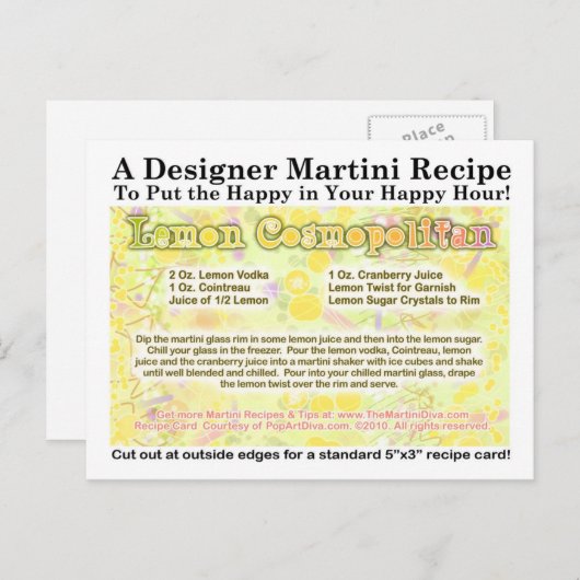 レモンコスモポリタンマルティーニレシピはがき ポストカード (正面/裏面)