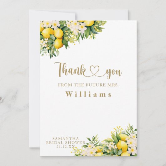 レモンサマーエレガントモダンフォトブライダルシャワー サンキューカード (正面)