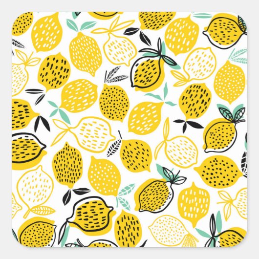 レモンサマーデザインヴィンテージイラストレーション スクエアシール (正面)