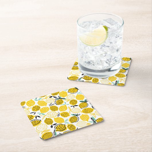 レモンサマーデザインヴィンテージイラストレーション スクエアペーパーコースター (インサイチュ)