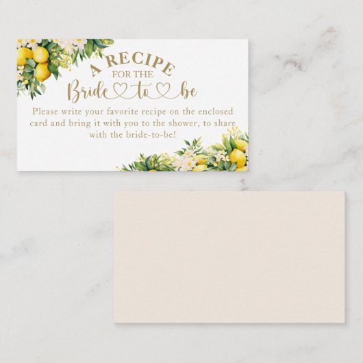 レモンサマーモダンエレガントブライダルシャワーレシピ エンクロージャーカード (正面/裏面)