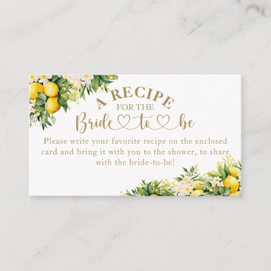 レモンサマーモダンエレガントブライダルシャワーレシピ エンクロージャーカード (正面)