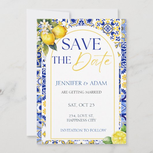 レモンサマー地中海のウェディングの日付を保存 招待状 (正面)