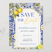 レモンサマー地中海のウェディングの日付を保存 招待状 (正面/裏面)