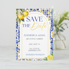 レモンサマー地中海のウェディングの日付を保存 招待状