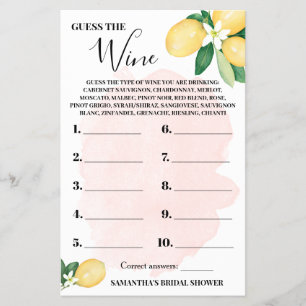 レモンサワインクピンクブライダルシャワーゲームカード チラシ