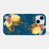 レモンシックモノグラムターコイズ iPhone 15ケース (裏面横)