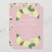 レモンシッミニマルツリースガールズベビーシャワー 招待状 (正面/裏面)