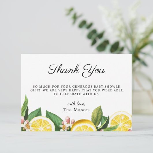 レモンシトラスありがとう夏の赤ちゃんシャワー サンキューカード (スタンド正面)