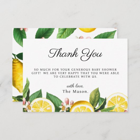 レモンシトラスありがとう夏の赤ちゃんシャワー サンキューカード (正面/裏面)