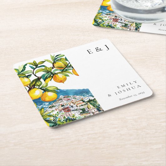 レモンシトラスアマルフィイタリアンコースト結婚ーズ スクエアペーパーコースター (アングル)