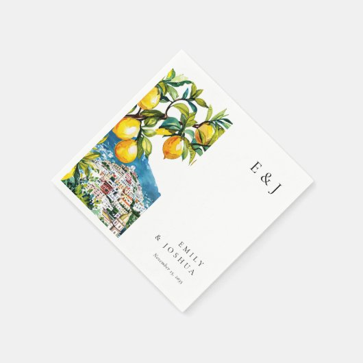 レモンシトラスアマルフィイタリアンコースト結婚ーズ スタンダードカクテルナプキン (角)