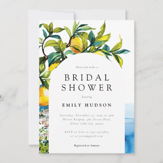レモンシトラスアマルフィコーストブライダルシャワー 招待状 (正面)