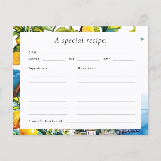 レモンシトラスアマルフィブライダルシャワーレシピカード (正面)