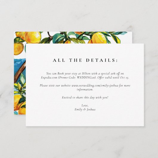 レモンシトラスアマルフィ結婚コースト エンクロージャーカード (正面/裏面)