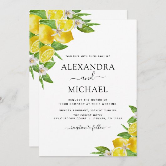 レモンシトラスイエローウォーター結婚カラー 招待状 (正面/裏面)