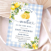 レモンシトラスイエローベビーシャワーボーイブルーギンガム 招待状