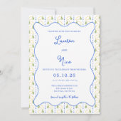 レモンシトラスイエロー&ブルーシイタリアンック結婚ズ 招待状 (正面)