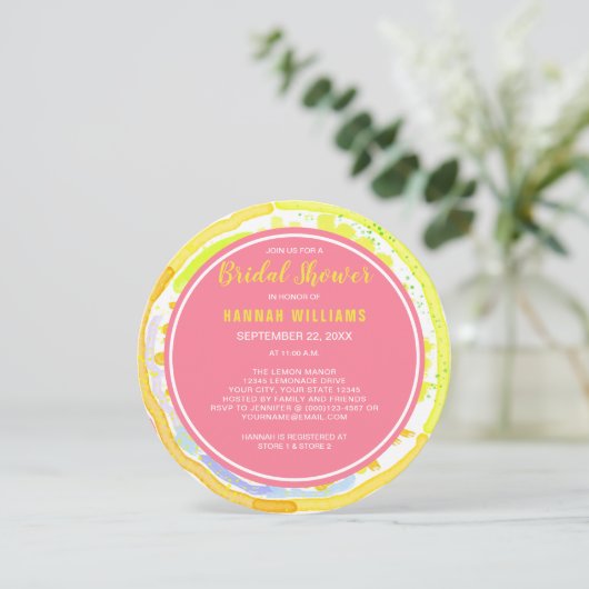 レモンシトラスウォーターカラーピンクブライダルシャワー招待状 招待状 (スタンド正面)