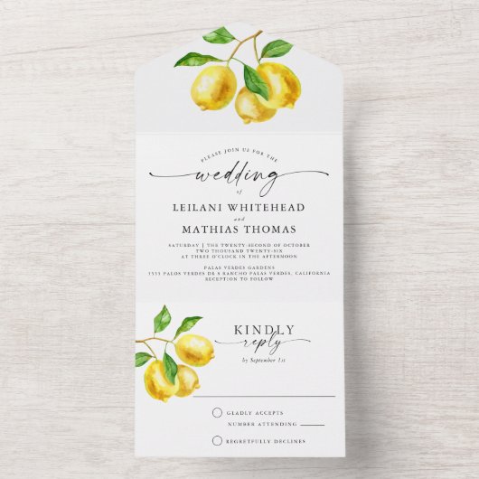 レモンシトラスウォーター結婚カラー オールインワン招待状 (内側)