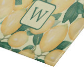 レモンシトラスグリーンモノグラムの カッティングボード (角)