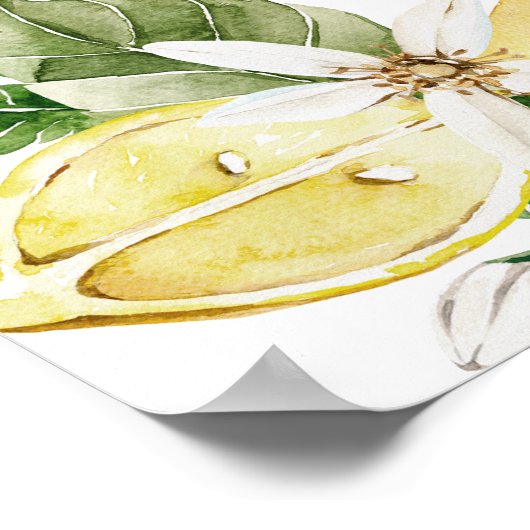 レモンシトラスグリーンリー結婚フローラのウェルカムサイン ポスター (角)