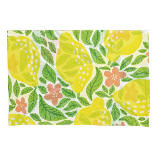 レモンシトラスサマーヴィンテージ模様 枕カバー (正面)