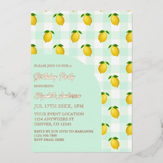 レモンシトラスサマー誕生日 箔招待状 (正面)