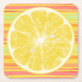 レモンシトラススライスオンストライプメンズスクエア紙コースター スクエアペーパーコースター (正面)