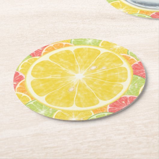 レモンシトラススライスラウンド紙コースター ラウンドペーパーコースター (アングル)