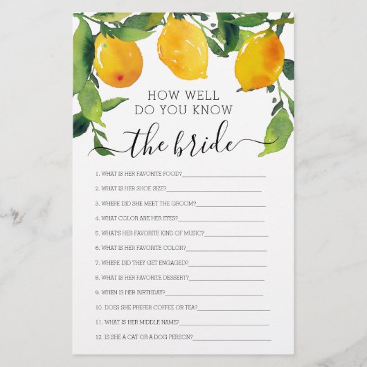 レモンシトラスダブルサイドブライダルシャワーゲーム (正面)