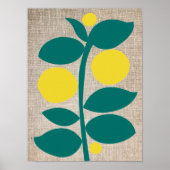 レモンシトラスツリーブランチイエローグリーン抽象芸術 ポスター (正面)