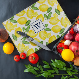 レモンシトラスパターンモノグラムホワイトランチョンマット カッティングボード