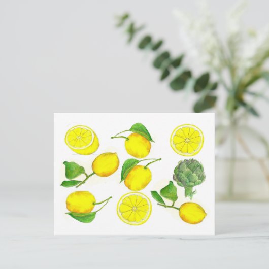 レモンシトラスフルーツウォーター絵を描カラーズアート ポストカード (スタンド正面)