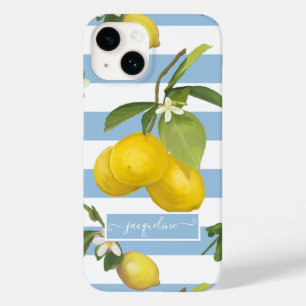 レモンシトラスフローラグリーンリーブルーホワイトストライプの Case-Mate iPhone 14ケース
