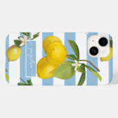レモンシトラスフローラグリーンリーブルーホワイトストライプの Case-Mate iPhoneケース (裏面 (横))