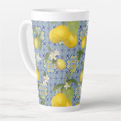 レモンシトラスフローラブルーnホワイトヴィンテージファームハウス カフェラテマグ (左アングル)