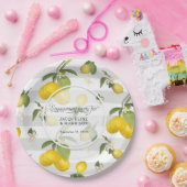 レモンシトラスフローラホワイトストライプ婚約パーティ ペーパープレート (パーティー)