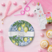 レモンシトラスフローラリーフリーフリースブルーホワイト ペーパープレート (パーティー)