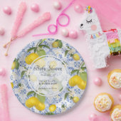 レモンシトラスフローラ葉ブルーホワイトベビーシャワー ペーパープレート (パーティー)