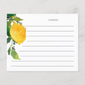 レモンシトラスブライダルシャワーレシピカード (裏面)