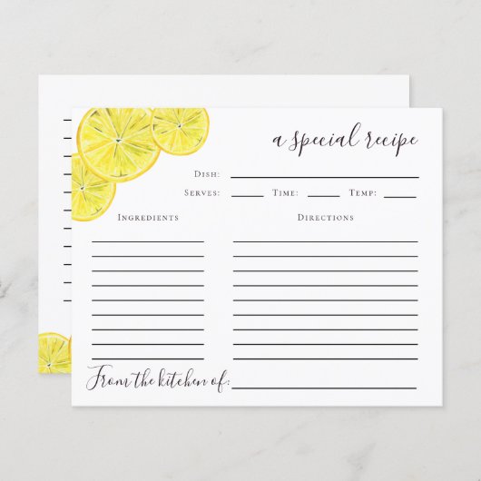 レモンシトラスブライダルシャワーレシピカード (正面/裏面)