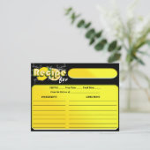 レモンシトラスブラックとイエローのブライダルシャワーレシピ エンクロージャーカード (スタンド正面)