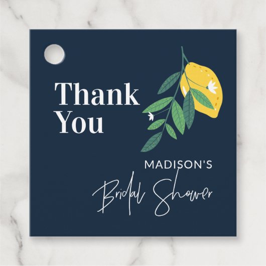 レモンシトラスブルーブライダルシャワーメインスクイーズ フェイバータグ (正面)