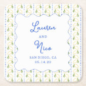 レモンシトラスブルー&イエローアマルフィカスタムウェディング スクエアペーパーコースター (正面)