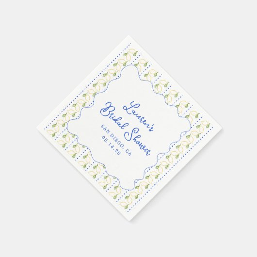 レモンシトラスブルー&イエローアマルフィブライダルシャワー スタンダードカクテルナプキン (角)