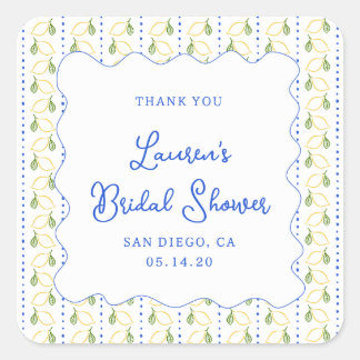 レモンシトラスブルー&イエローブライダルシャワーサンキュー スクエアシール