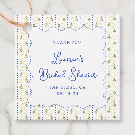 レモンシトラスブルー&イエローブライダルシャワーサンキュー フェイバータグ (正面)